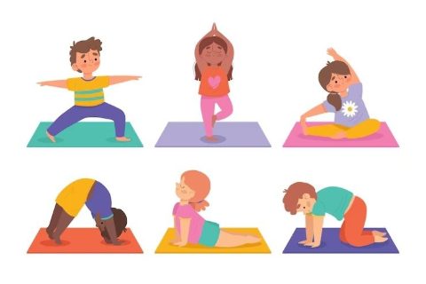 kids yoga children in different yoga poses