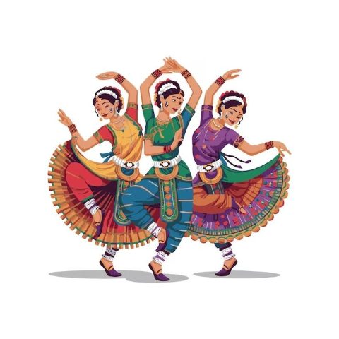 Odissi Indian Dance illustration of 3 Indian dancers